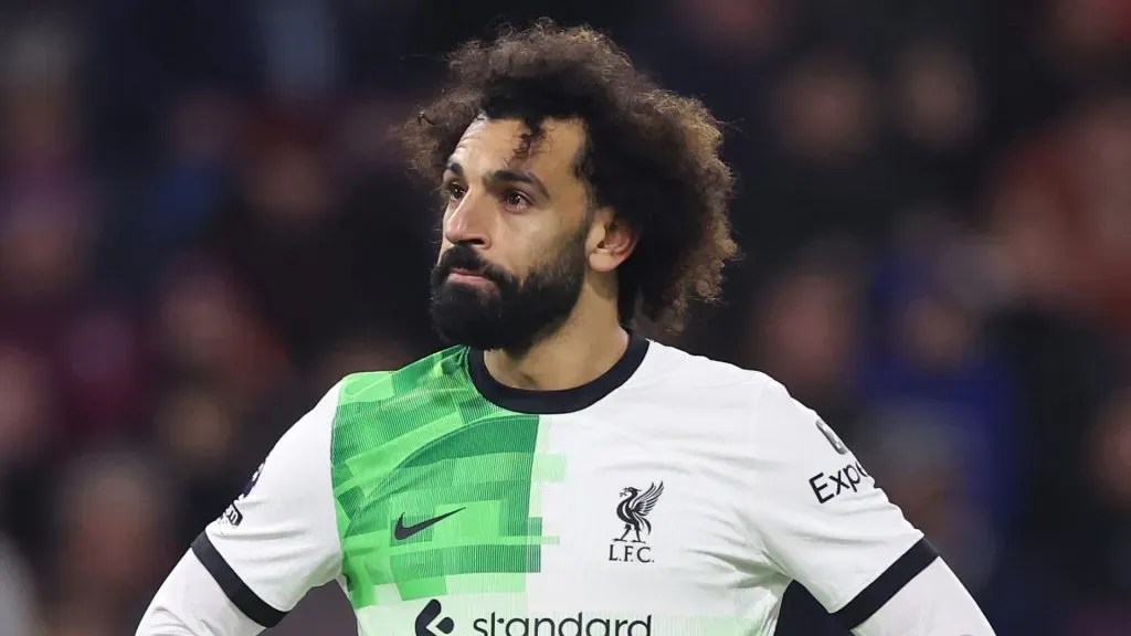Mohamed Salah of Liverpool looks on during the Premier League match between Burnley FC and Liverpool FC at Turf Moor on December 26, 2023 in Burnley, England.