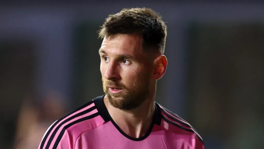 Lionel Messi #10 of Inter Miami CF reacts during the second half of a friendly match against Newell's Old Boys at DRV PNK Stadium on February 15, 2024 in Fort Lauderdale, Florida.