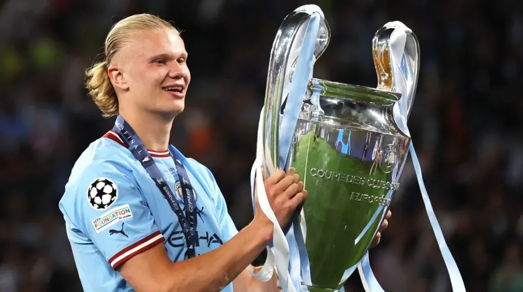 Erling Haaland after winning the 2022-2023 Champions League with Manchester City