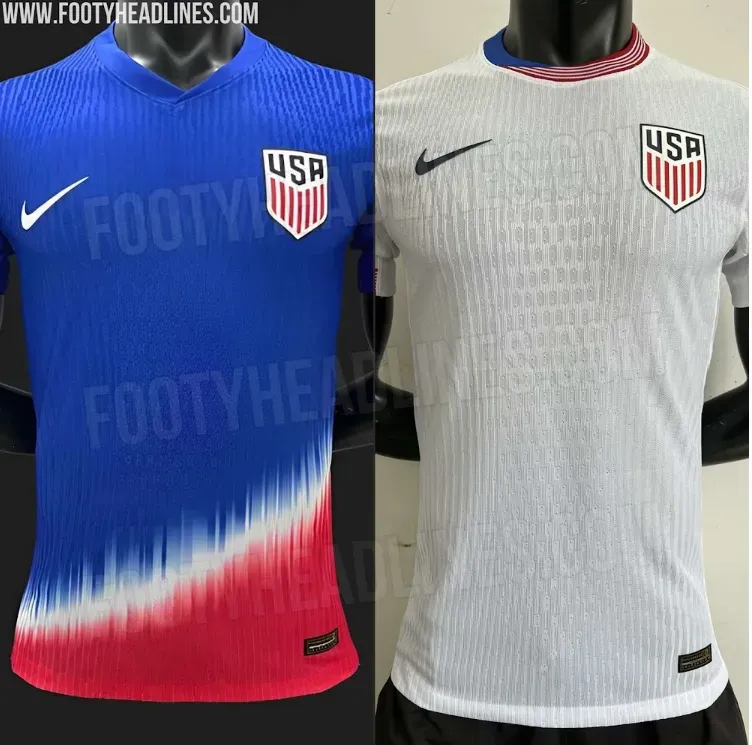 Away (left) and Home (right) jerseys for the USMNT in 2024 according to Footy Headlines.