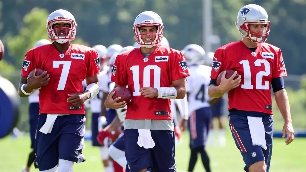 Jacoby Brissett, Jimmy Garoppolo, and Tom Brady.