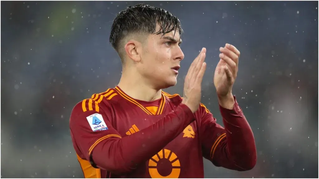 Paulo Dybala applauds fans during a game with Roma