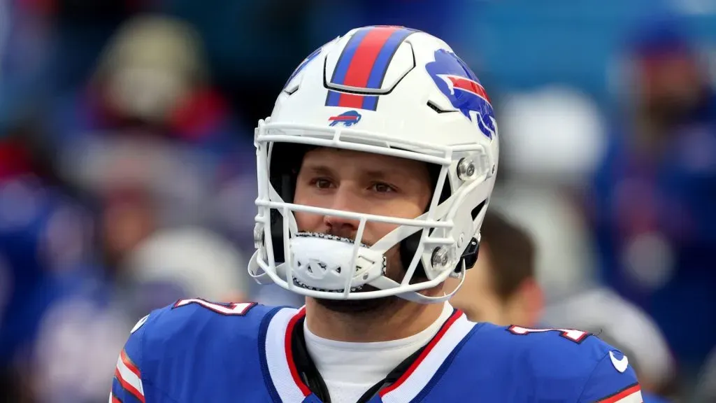 Josh Allen looks on during a game with the Bills.
