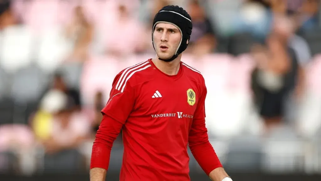 Elliot Panicco #30 of Nashville SC warms-up prior to a match between Nashville SC and Inter Miami CF at DRV PNK Stadium on August 30, 2023 in Fort Lauderdale, Florida.