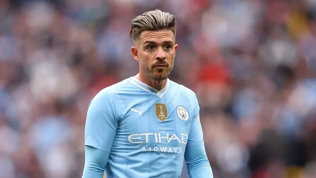 Jack Grealish of Manchester City during the Emirates FA Cup Semi Final match between Manchester City and Chelsea at Wembley Stadium on April 20, 2024 in London, England.