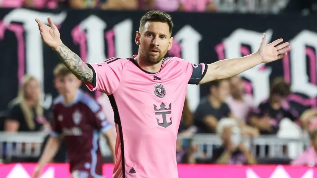 Messi reacts during a game against Colorado Rapids.