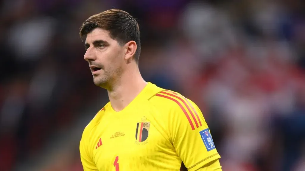 Thibaut Courtois of Belgium looks on during the FIFA World Cup Qatar 2022 Group F match between Croatia and Belgium at Ahmad Bin Ali Stadium on December 01, 2022 in Doha, Qatar.