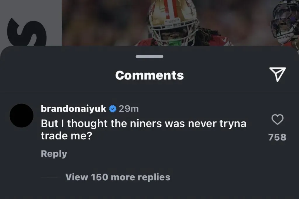 Brandon Aiyuk comment on IG about his future with the 49ers