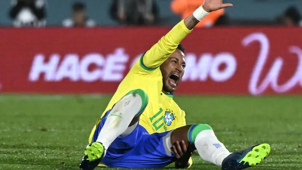 Neymar Jr. of Brazil reacts after being injured during the FIFA World Cup 2026 Qualifier match between Uruguay and Brazil. Guillermo Legaria/Getty Images