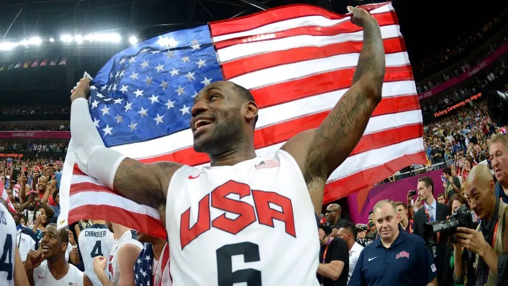 LeBron James #6 of the United States celebrates winning the Menâs Basketball gold medal game between the United States and Spain. Harry How/Getty Images