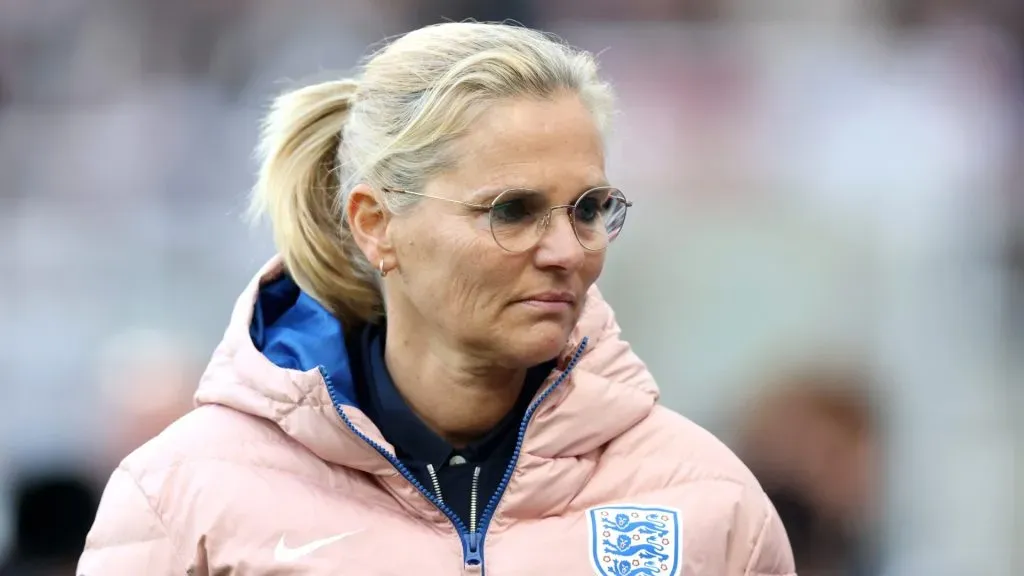 Sarina Wiegman, Manager of England, looks on prior to the UEFA Women's EURO 2025 qualifying match between England and France at St James' Park on May 31, 2024 in Newcastle upon Tyne, England.