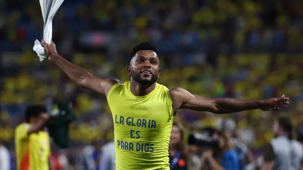 Miguel Borja of Colombia celebrates the teamās progression to the final following the CONMEBOL Copa America 2024 semifinal match between Uruguay and Colombia. Jared C. Tilton/Getty Images