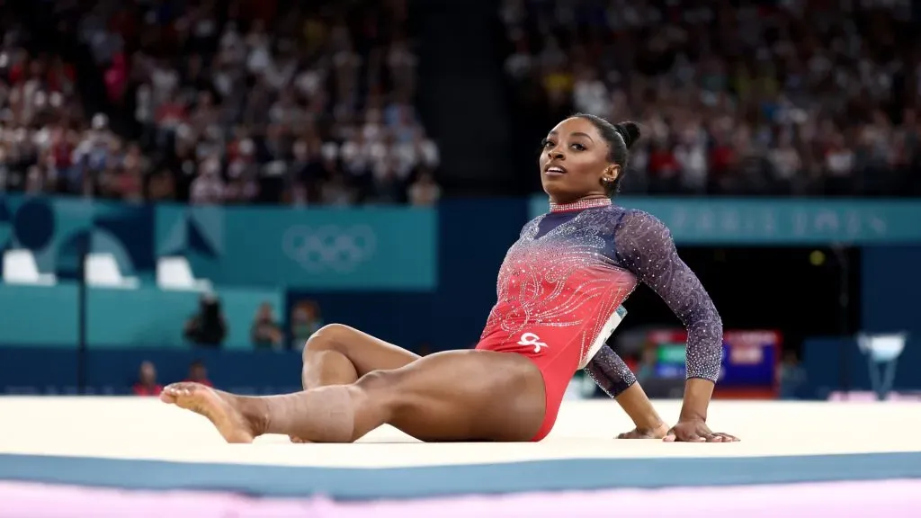 Simone Biles of Team United States competes in the Artistic Gymnastics Womenâs Floor Exercise Final. Naomi Baker/Getty Images