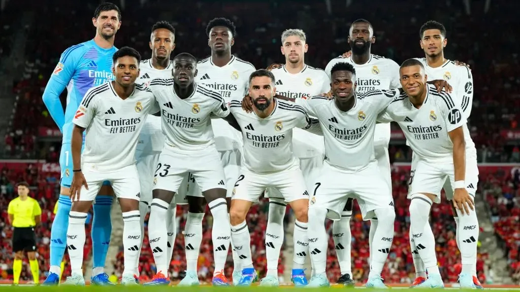 Real Madrid line up (L-R) Thibaut Courtois, Eder Militao, Aurelien Tchouameni, Federico Valverde, Antonio Rudiger, Jude Bellingham, Rodrygo Goes, Ferland Mendy, Daniel Carvajal, Vinicius Junior, Kylian Mbappe during the La Liga match between RCD Mallorca and Real Madrid CF. IMAGO / NurPhoto