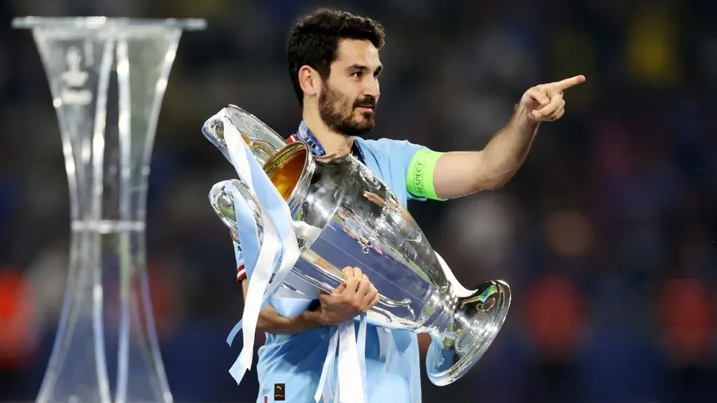 Ilkay Gundogan of Manchester City celebrates with the UEFA Champions League trophy after the teamās victory after the teamās victory in the UEFA Champions League 2022/23 final match between FC Internazionale and Manchester City FC. (Photo by Michael Steele/Getty Images)