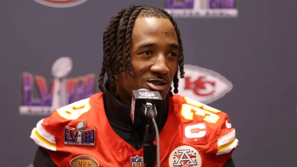Cornerback L’Jarius Sneed at a press conference.