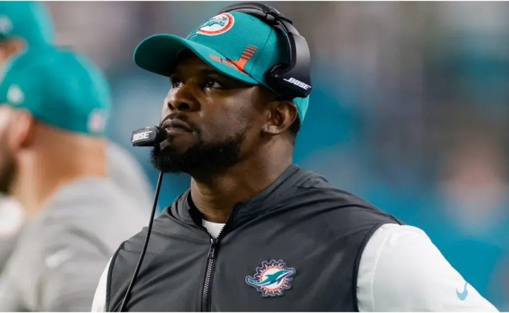 Former Miami Dolphins head coach Brian Flores during a game against New England Patriots