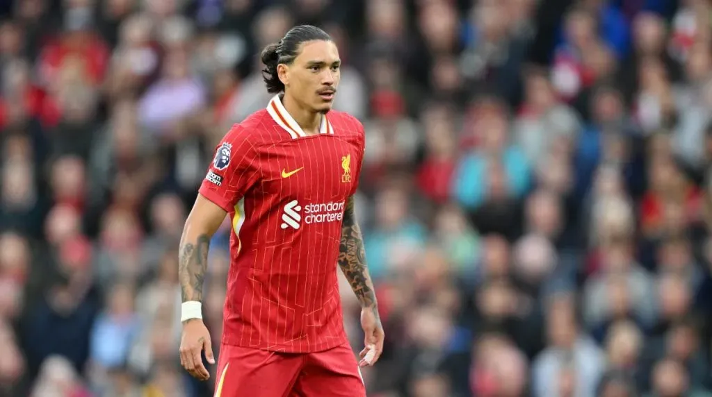 Darwin Nunez of Liverpool in action during the Premier League match between Liverpool FC and Brentford FC