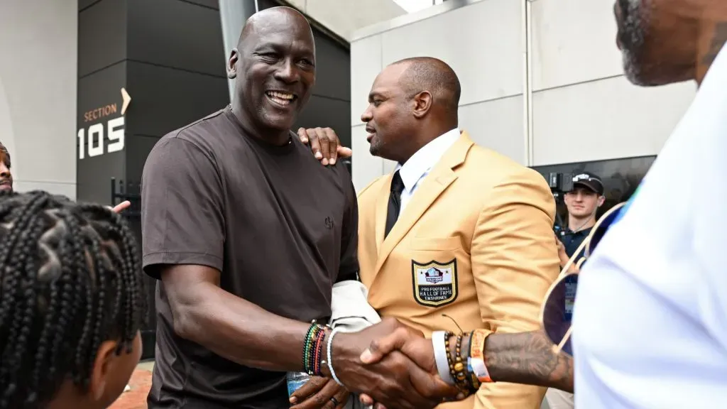 NBA Hall of Famer Michael Jordan looks on during the 2024 Pro Football Hall of Fame Enshrinement Ceremony at Tom Benson Hall Of Fame Stadium on August 03, 2024 in Canton, Ohio. (Photo by Nick Cammett/Getty Images)