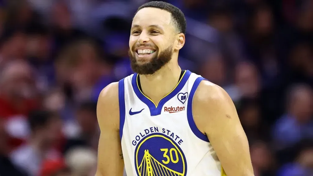 Stephen Curry #30 of the Golden State Warriors reacts during the third quarter against the Philadelphia 76ers at the Wells Fargo Center on February 07, 2024 in Philadelphia, Pennsylvania.