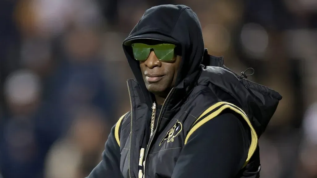 Head coach Deion Sanders of the Colorado Buffaloes walks on the field during pregame against the Stanford Cardinal at Folsom Field on October 13, 2023 in Boulder, Colorado.