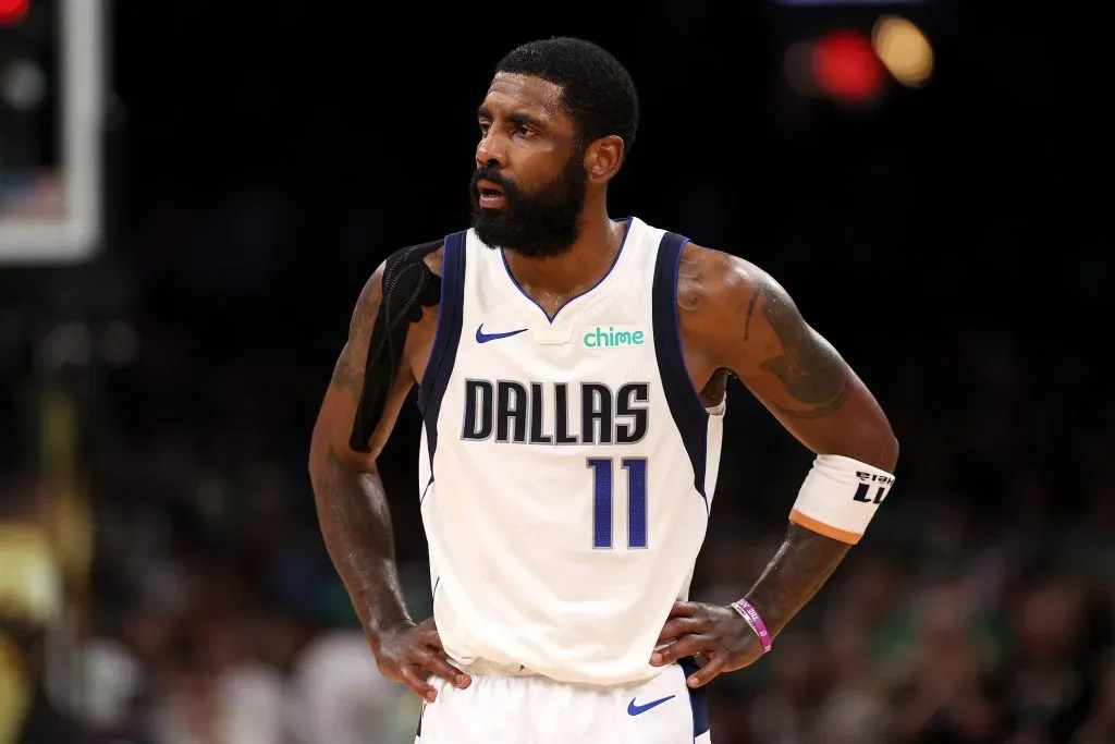 Kyrie Irving #11 of the Dallas Mavericks looks on during the second quarter of Game Five of the 2024 NBA Finals against the Boston Celtics. Elsa/Getty Images