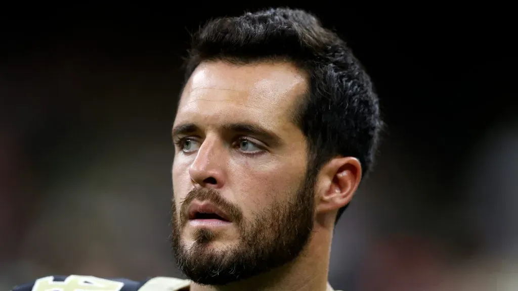 Derek Carr #4 of the New Orleans Saints looks on during a preseason game at Caesars Superdome on August 13, 2023 in New Orleans, Louisiana.