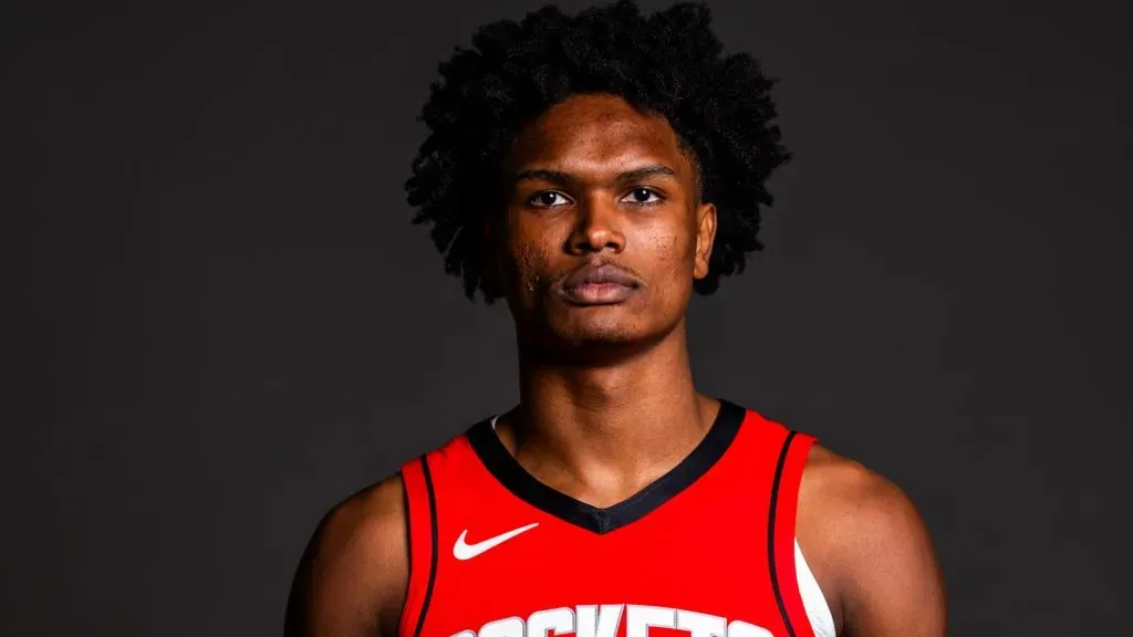 Amen Thompson #1 poses for a portrait during Houston Rockets Media Day at Toyota Center on September 30, 2024 in Houston, Texas.