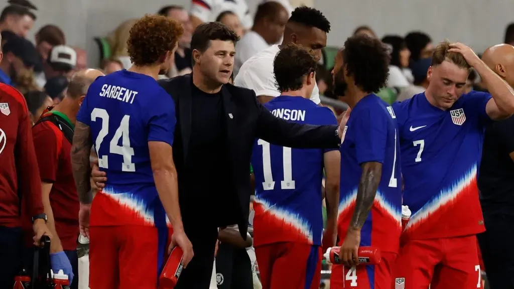 Head coach Mauricio Pochettino of the U.S. Men’s National Team speaks to players in the second half in an international friendly match against Panama at Q2 stadium on October 12, 2024 in Austin, Texas. (Photo by Ronald Cortes/Getty Images)
