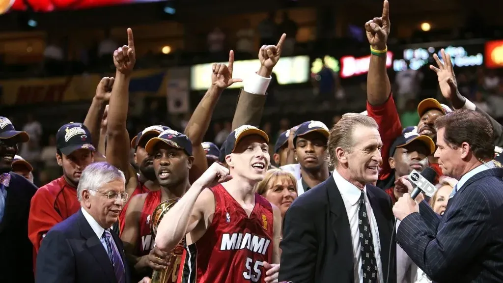 Head coach Pat Riley of the Miami Heat after they defeated the Dallas Mavericks in game six of the 2006 NBA Finals on June 20, 2006 at American Airlines Center in Dallas, Texas. The Heat won 95-92 and win the series 4-2.