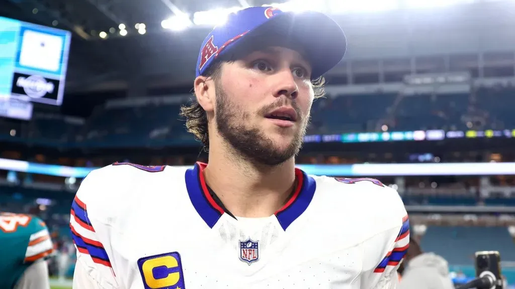 Josh Allen #17 of the Buffalo Bills walks off the field after defeating the Miami Dolphins in the game at Hard Rock Stadium on September 12, 2024. (Source: Megan Briggs/Getty Images)