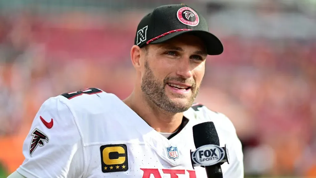 Kirk Cousins #18 of the Atlanta Falcons reacts after their 31-26 win over the Tampa Bay Buccaneers at Raymond James Stadium on October 27, 2024. (Source: Julio Aguilar/Getty Images)