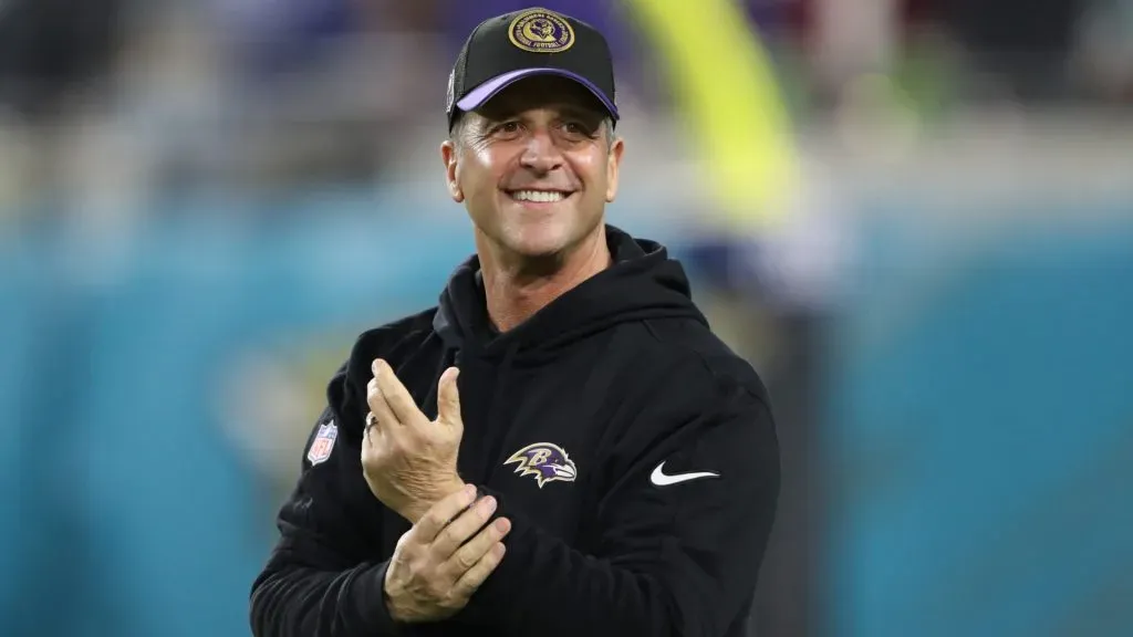 Head coach John Harbaugh of the Baltimore Ravens looks on before the game against the Jacksonville Jaguars at EverBank Stadium on December 17, 2023. (Source: Courtney Culbreath/Getty Images)