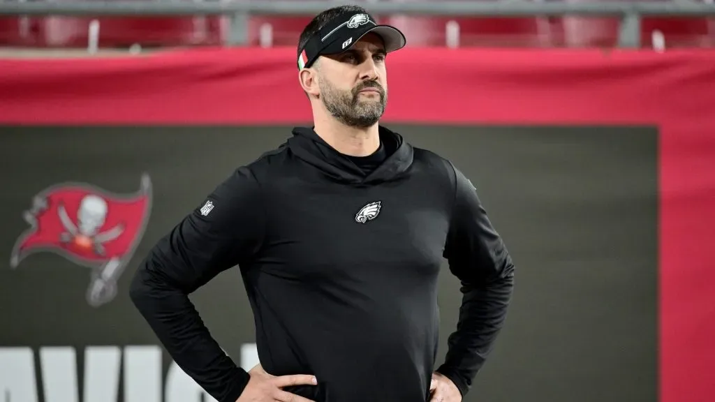 Head coach Nick Sirianni of the Philadelphia Eagles looks on prior to the NFC Wild Card Playoffs against the Tampa Bay Buccaneers at Raymond James Stadium on January 15, 2024. (Source: Julio Aguilar/Getty Images)