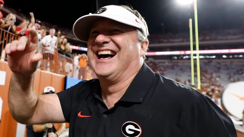 Head coach Kirby Smart of the Georgia Bulldogs reacts after defeating the Texas Longhorns 30-15 at Darrell K Royal-Texas Memorial Stadium on October 19, 2024. (Source: Tim Warner/Getty Images)