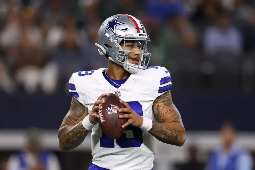 ARLINGTON, TEXAS – NOVEMBER 10: Trey Lance #19 of the Dallas Cowboys looks to pass during the fourth quarter against the Philadelphia Eagles at AT&T Stadium on November 10, 2024 in Arlington, Texas. (Photo by Sam Hodde/Getty Images)