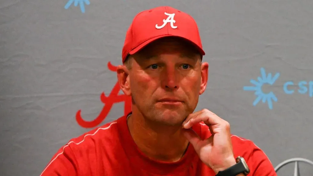 Kalen DeBoer of the Alabama Crimson Tide during a press conference after the loss against the Vanderbilt Commodores at FirstBank Stadium on October 5, 2024 in Nashville, Tennessee.