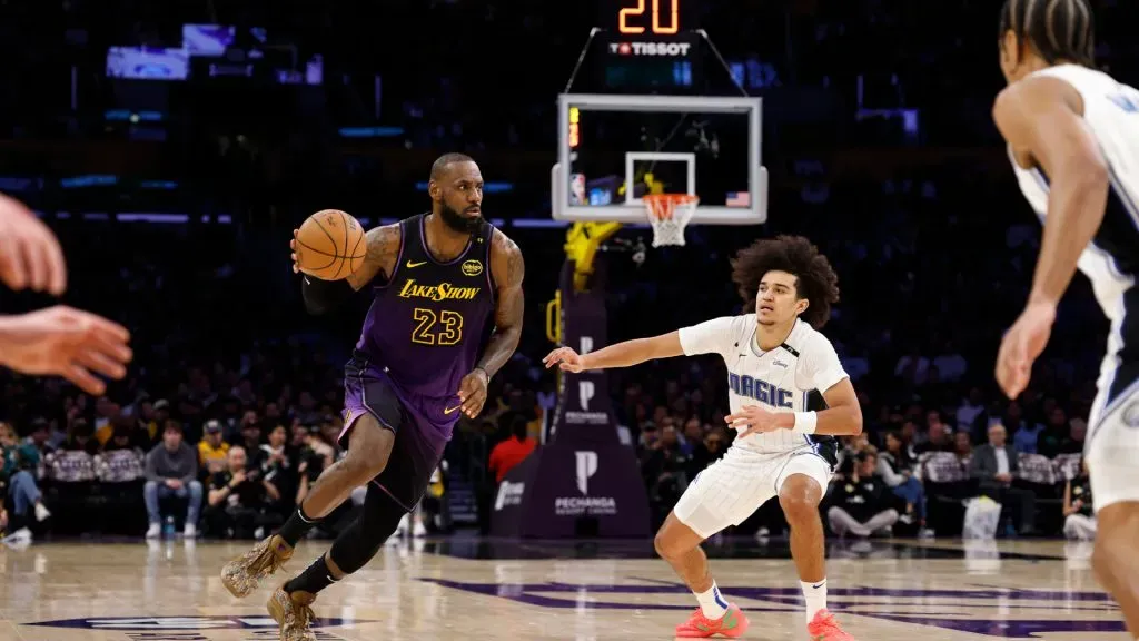 LeBron James #23 of the Los Angeles Lakers at Crypto.com Arena against the Orlando Magic. (Ronald Martinez/Getty Images)