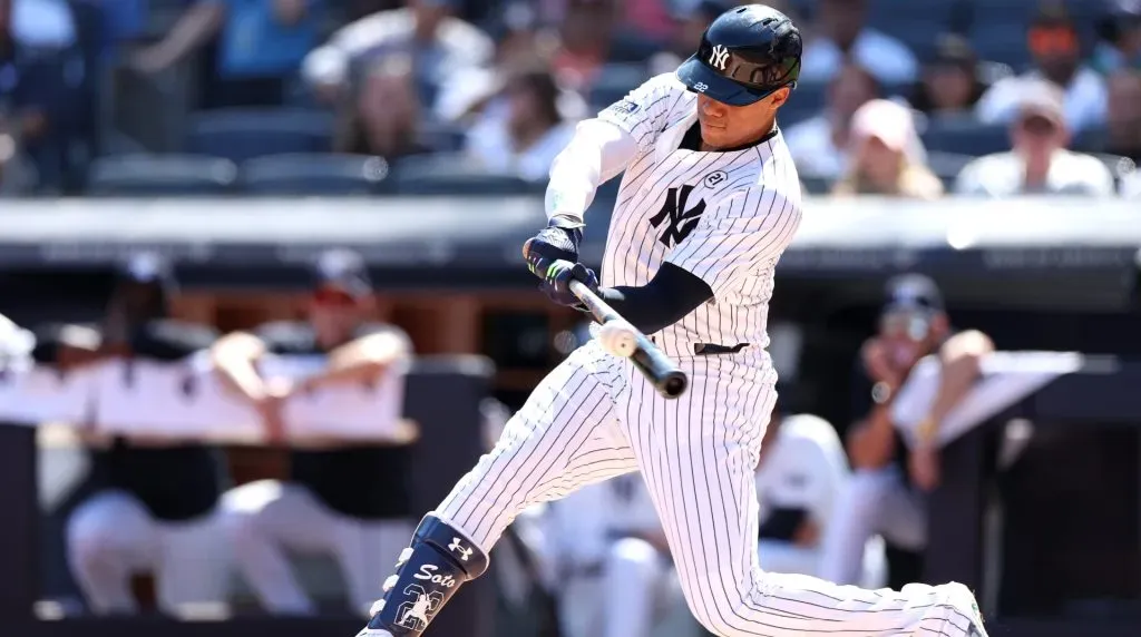Juan Soto #22 of the New York Yankees in action against the Boston Red Sox at Yankee Stadium on September 15, 2024 in the Bronx borough of New York City. (Photo by Luke Hales/Getty Images)