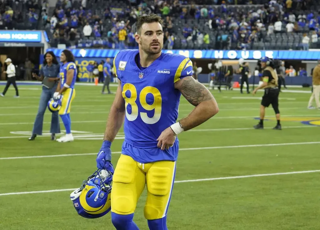 INGLEWOOD, CA â NOVEMBER 19: Tyler Higbee 89 of the Rams during the Los Angeles Rams game versus the Seattle Seahawks on November 19, 2023, at SoFi Stadium in Inglewood, CA. Photo by Kevin Reece/Icon Sportswire NFL, American Football Herren, USA NOV 19 Seahawks at Rams EDITORIAL USE ONLY Icon592231119095