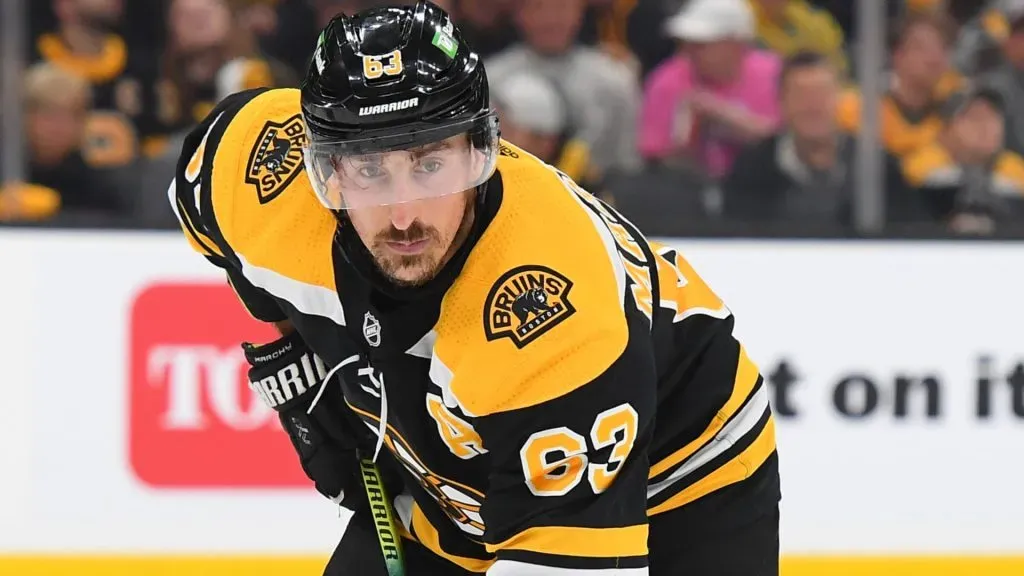 Boston Bruins center Brad Marchand waits for the puck to drop during game two of the second round of NHL, USA Eastern Conference playoffs between the New York Islanders and the Boston Bruins. (Source: IMAGO / ZUMA Press Wire)