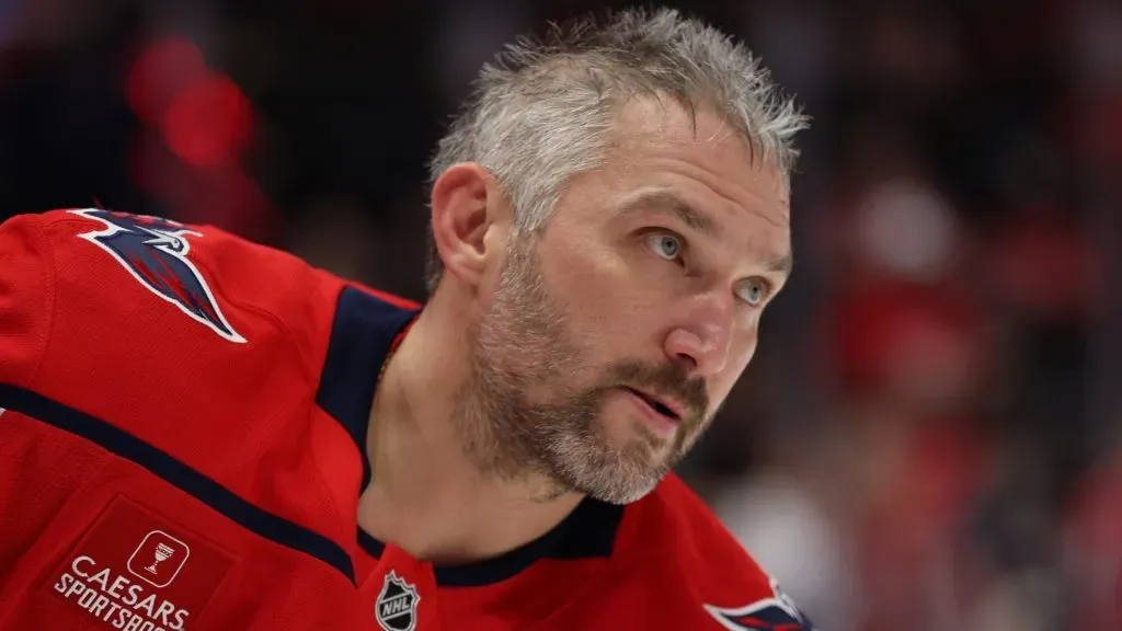 Alex Ovechkin #8 of the Washington Capitals looks on before playing against the New Jersey Devils at Capital One Arena on October 12, 2024. (Source: Patrick Smith/Getty Images)
