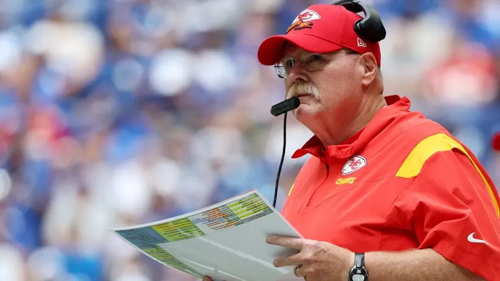 Head coach Andy Reid of the Kansas City Chiefs looks on during the first half of the game against the Indianapolis Colts on September 25, 2022. (Source: Michael Hickey/Getty Images)