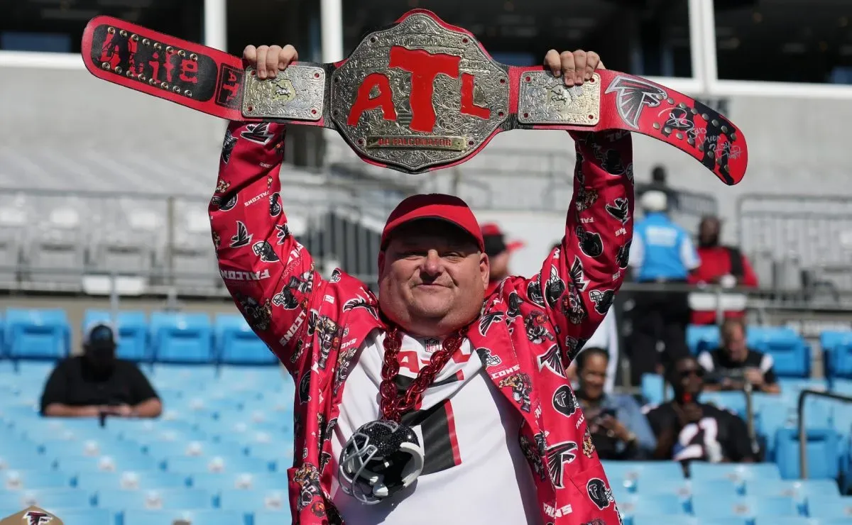 A fan of the Atlanta Falcons is seen in the stands before the game against the Carolina Panthers in 2024. (Source: Grant Halverson/Getty Images)