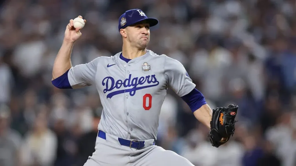 Starting pitcher Jack Flaherty #0 of the Los Angeles Dodgers pitches during the first inning of Game Five of the 2024 World Series against the New York Yankees at Yankee Stadium on October 30, 2024 in the Bronx borough of New York City. (Photo by Sarah Stier/Getty Images)