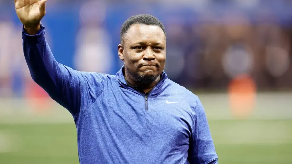 Former Detroit Lions player Barry Sanders is honored during the game against the Seattle Seahawks at Ford Field on September 17, 2023. (Source: Gregory Shamus/Getty Images)