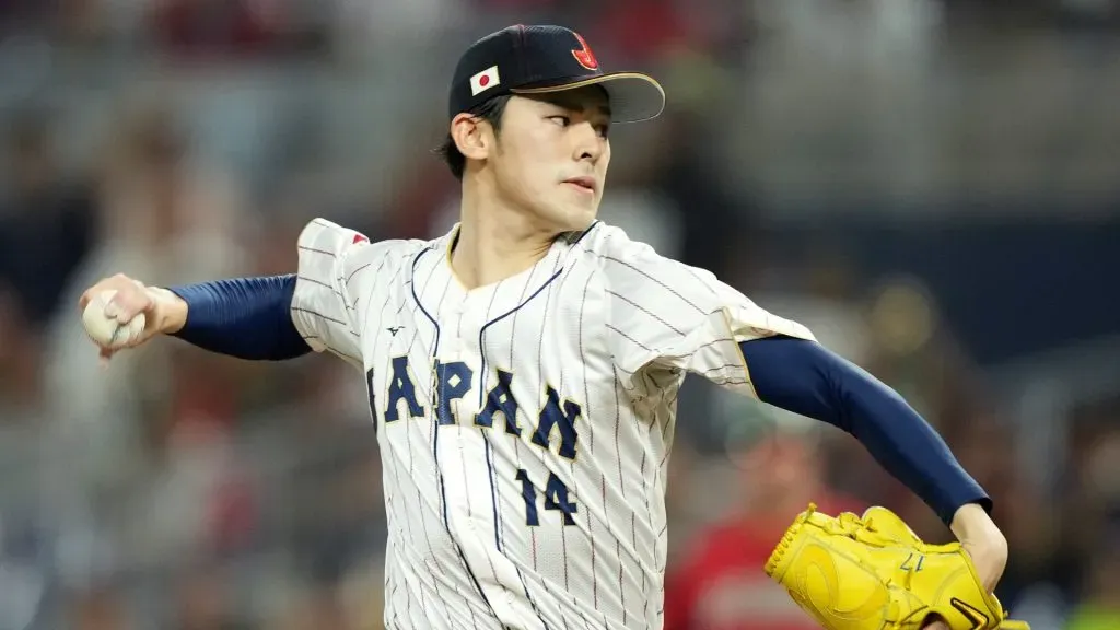 Roki Sasaki #14 of Team Japan pitches in the first inning against Team Mexico during the World Baseball Classic Semifinals at loanDepot park on March 20, 2023 in Miami, Florida. (Photo by Eric Espada/Getty Images)