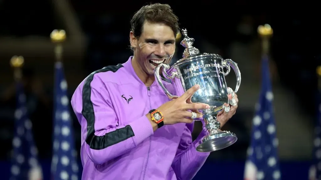 Rafael Nadal celebrates with the championship trophy during the trophy presentation ceremony after winning his Men’s Singles final on day fourteen of the 2019 US Open. (Source: Matthew Stockman/Getty Images)