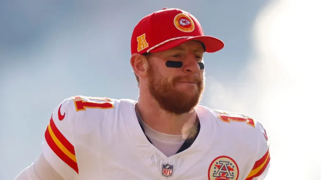 Carson Wentz #11 of the Kansas City Chiefs takes the field before playing the Denver Broncos at Empower Field At Mile High on January 05, 2025 in Denver, Colorado.