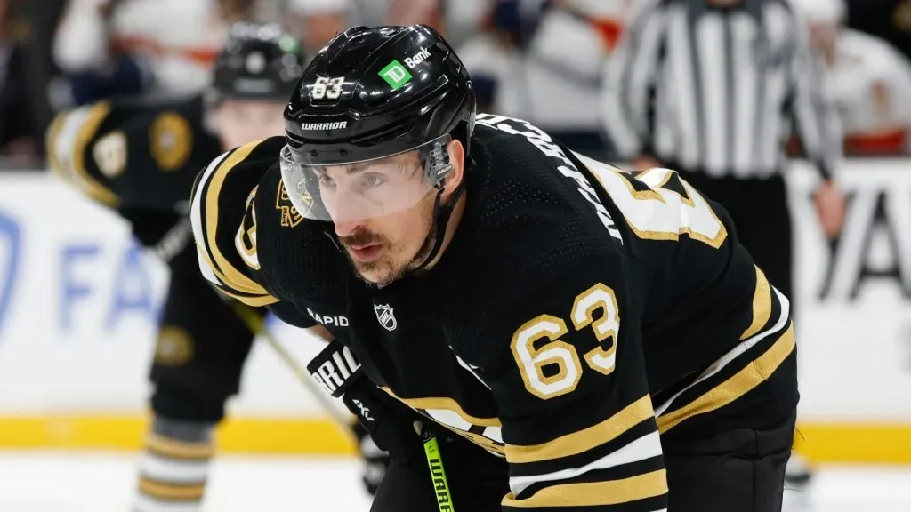 Brad Marchand #63 of the Boston Bruins skates against the Florida Panthers during the second period in Game Six of the Second Round of the 2024 Stanley Cup Playoffs at the TD Garden on May 17, 2024 in Boston, Massachusetts. The Panthers won 2-1 to advance to the Eastern Conference final.